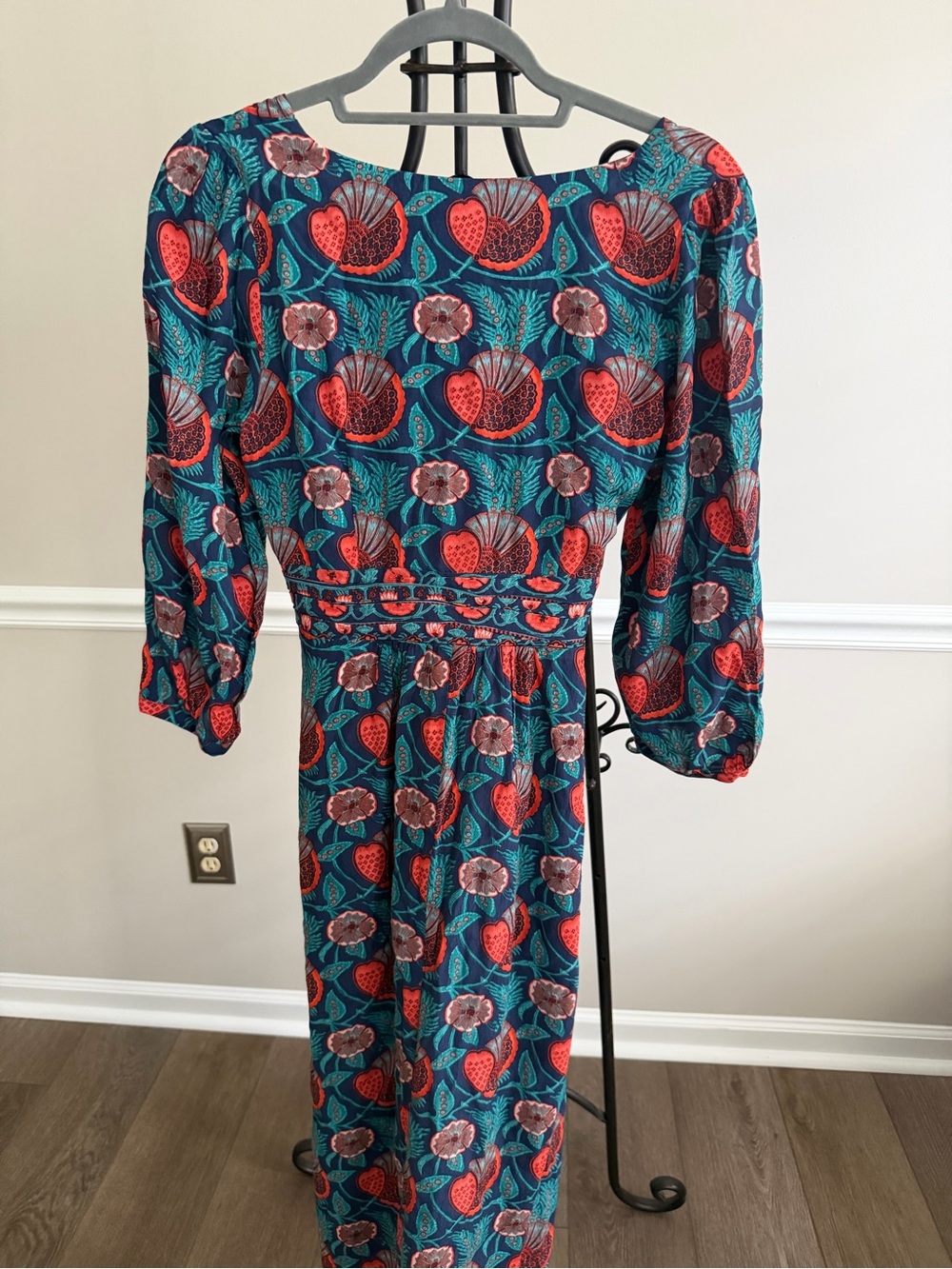 Anthropologie Maeve Philomena Maxi Dress 2 Blue Floral Boho V-Neck Tie Waist - Picture 7 of 10